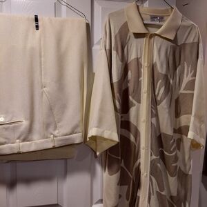 Men's Cream and Tan Suit Set